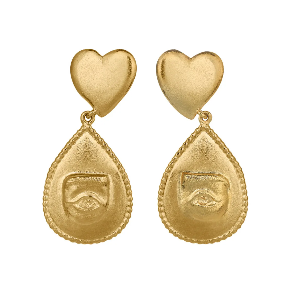 Tomfoolery Gold Bewitched Heart Drop Earrings with Eye Teardrop Hot