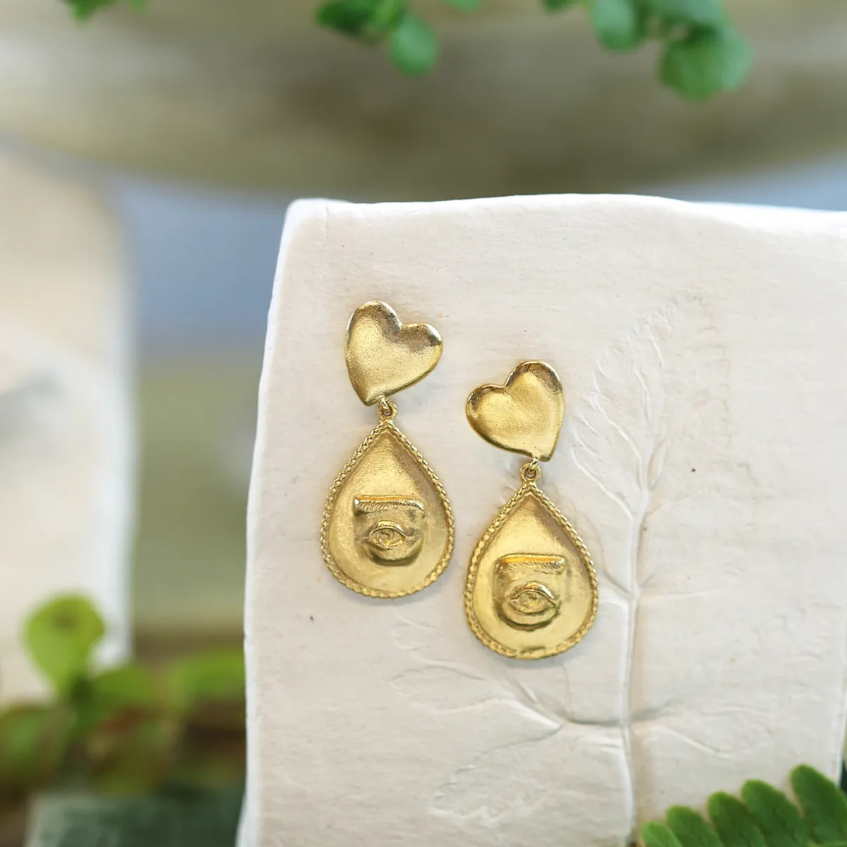 Tomfoolery Gold Bewitched Heart Drop Earrings with Eye Teardrop Hot