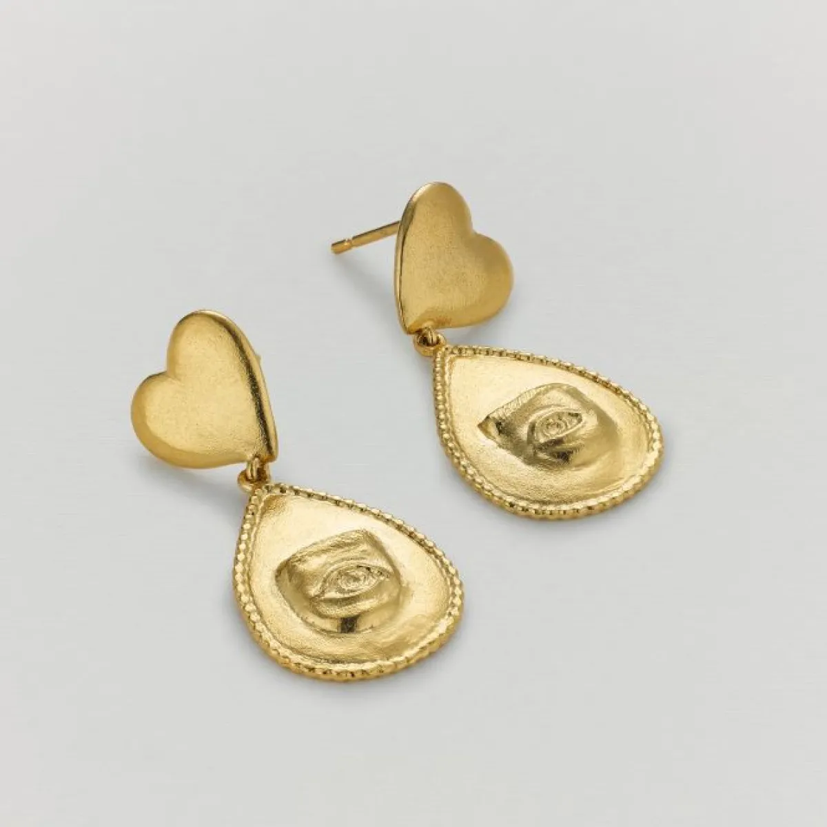Tomfoolery Gold Bewitched Heart Drop Earrings with Eye Teardrop Hot