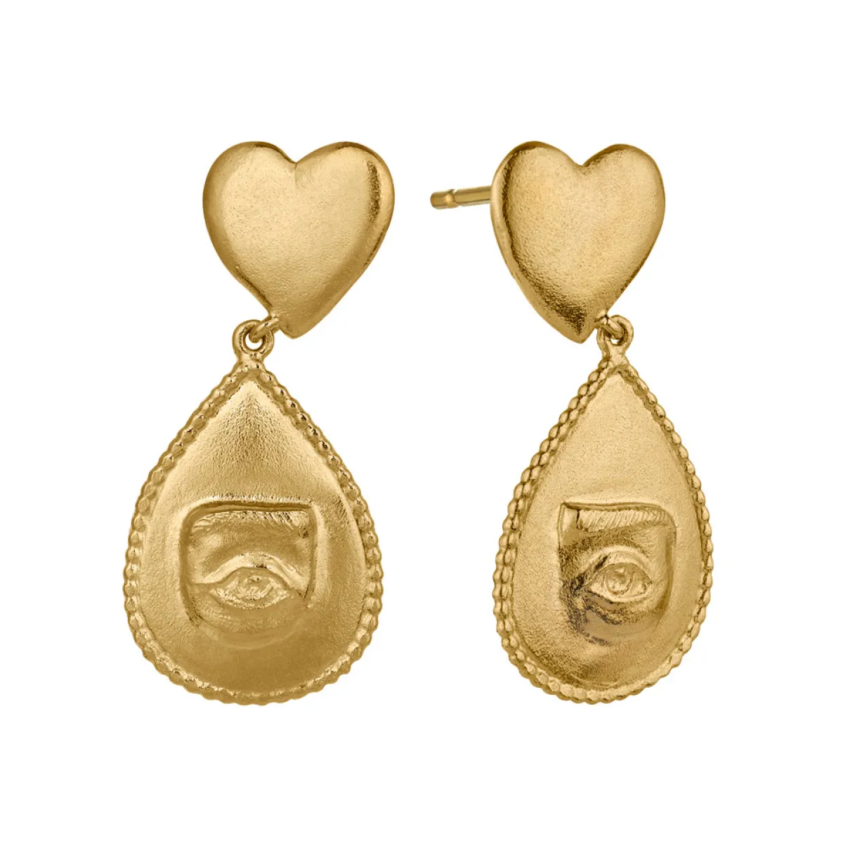 Tomfoolery Gold Bewitched Heart Drop Earrings with Eye Teardrop Hot