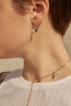 Tomfoolery Gold Black Yin Yang Single Hoop Earring Sale
