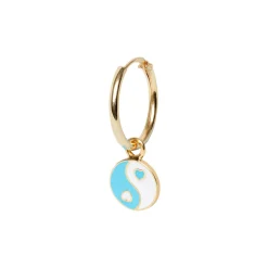 Tomfoolery Gold Blue Yin Yang Single Hoop Earring Fashion