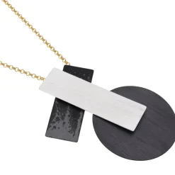 Tomfoolery Gold Chain Oxidised Silver Geometric Necklace Clearance