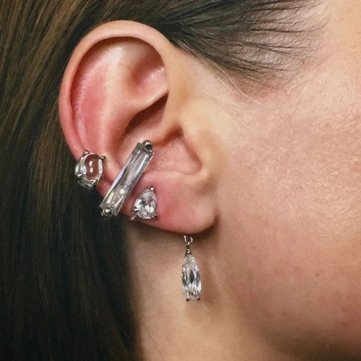 Tomfoolery Gold Clear Mixed Hybrid Mini Drop Ear Cuff Online