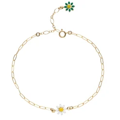 Tomfoolery Gold Daisy Paperclip Bracelet in White & Green Sale
