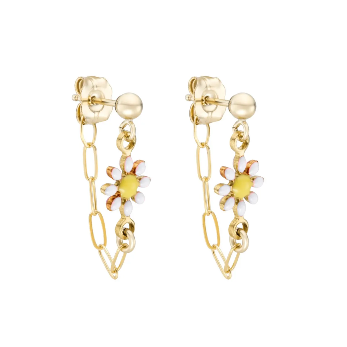 Tomfoolery Gold Daisy Paperclip Earrings in White Online
