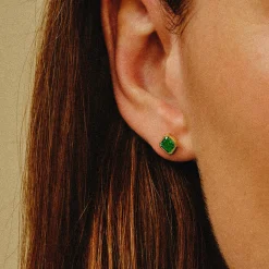 Tomfoolery Gold Emerald Studs Clearance