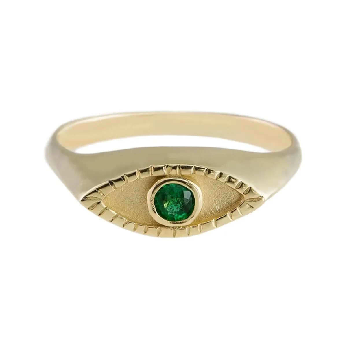 Tomfoolery Gold Eye Signet Ring with Emerald Outlet
