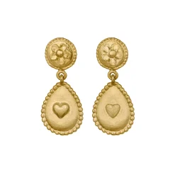Tomfoolery Gold Love of Nature Heart & Flower Drop Earrings Best