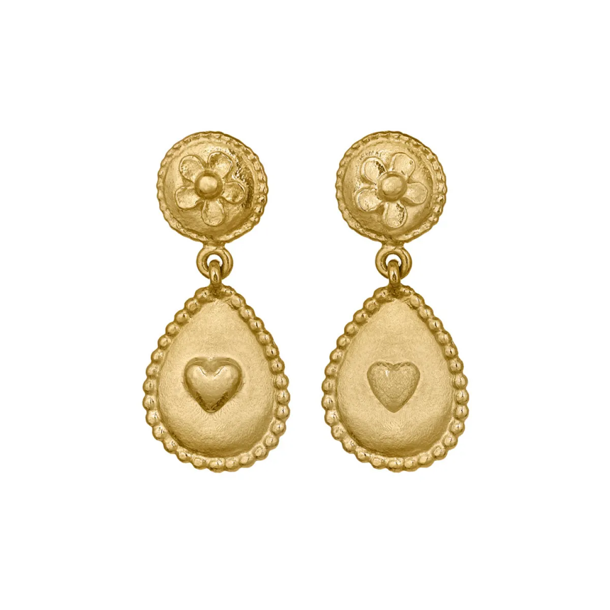 Tomfoolery Gold Love of Nature Heart & Flower Drop Earrings Best