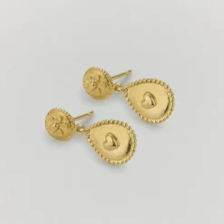 Tomfoolery Gold Love of Nature Heart & Flower Drop Earrings Best