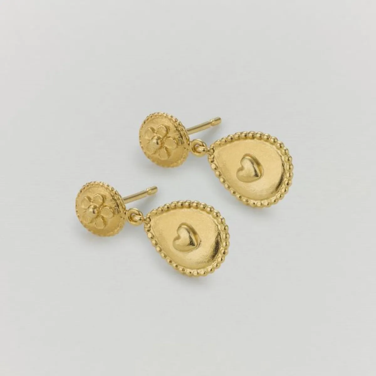 Tomfoolery Gold Love of Nature Heart & Flower Drop Earrings Best