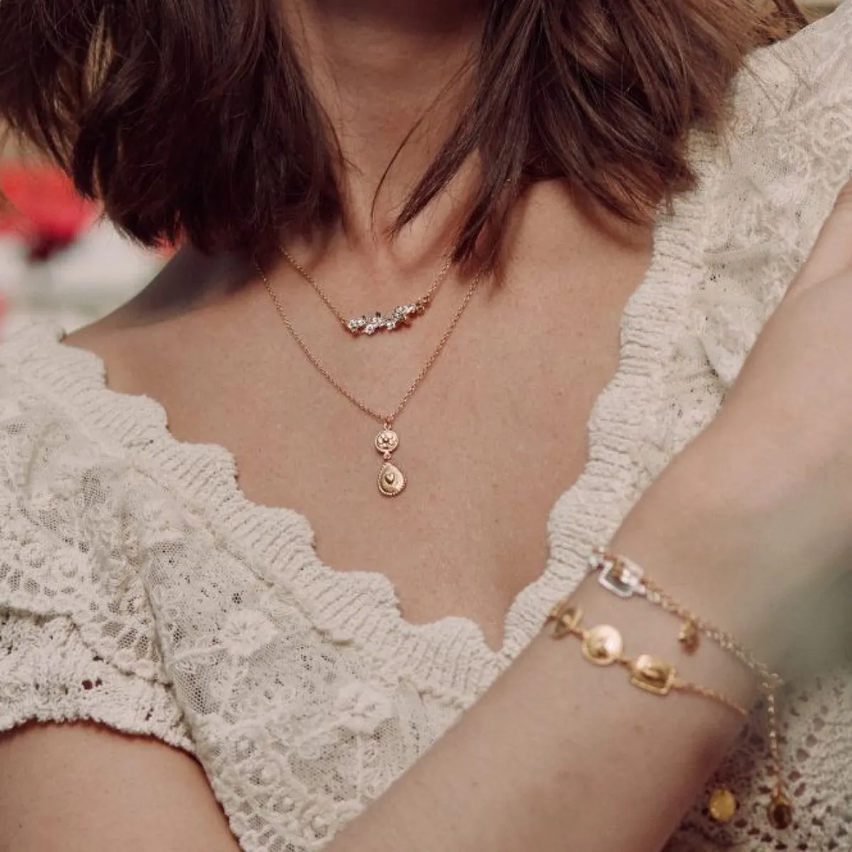 Tomfoolery Gold Love of Nature Heart & Flower Drop Pendant Sale