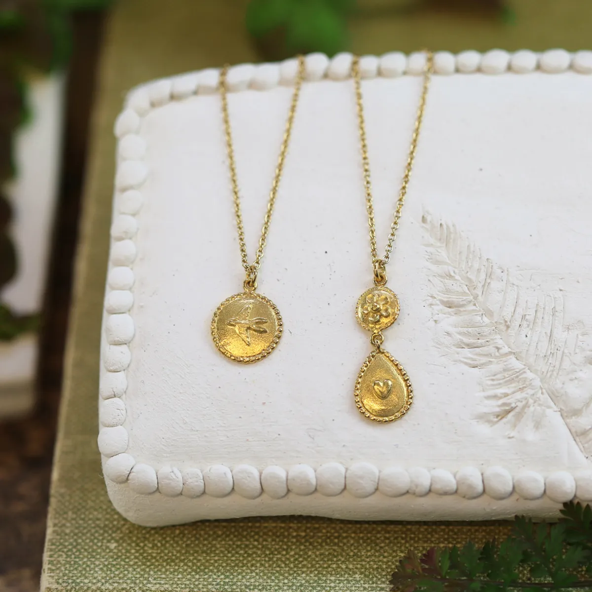 Tomfoolery Gold Love of Nature Heart & Flower Drop Pendant Sale
