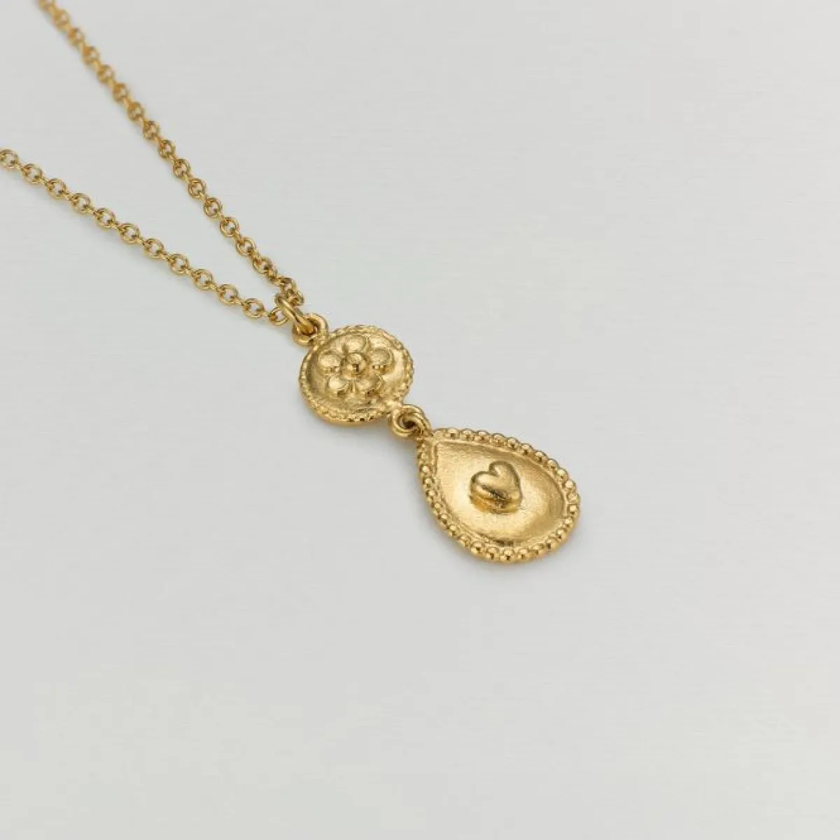 Tomfoolery Gold Love of Nature Heart & Flower Drop Pendant Sale