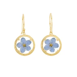 Tomfoolery Gold Mini Glass Floral Drop Earrings in Forget-Me-Not New