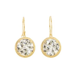 Tomfoolery Gold Mini Glass Floral Drop Earrings in White Burst New