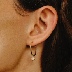 Tomfoolery Gold Moonstone Drop Hoop Earrings Fashion