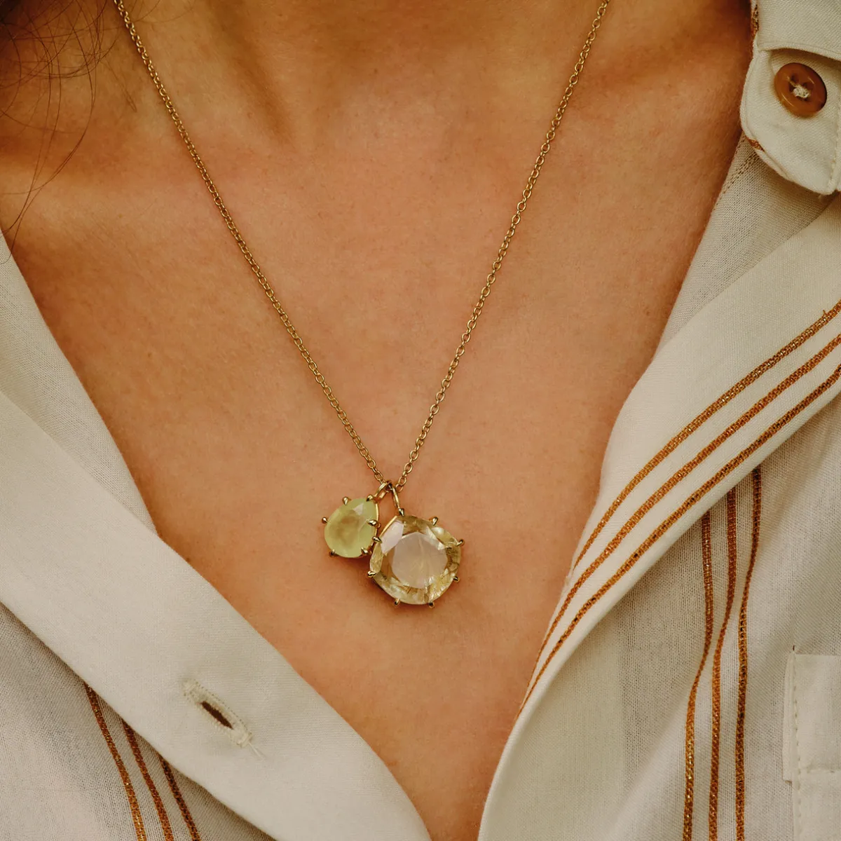 Tomfoolery Gold Pebble Duo Gemstone Pendant Clearance