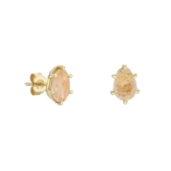 Tomfoolery Gold Pebble Oval Rutilated Quartz Studs Online