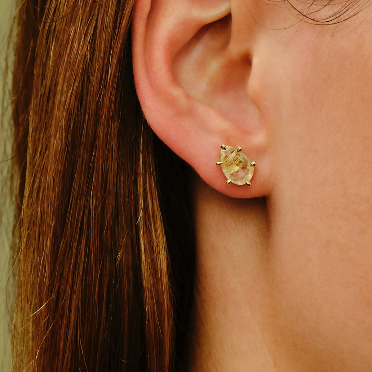 Tomfoolery Gold Pebble Oval Rutilated Quartz Studs Online