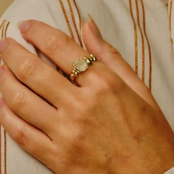 Tomfoolery Gold Pebble Prehnite Balance Ring Sale
