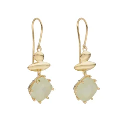 Tomfoolery Gold Pebble Prehnite Balance Drop Earrings New