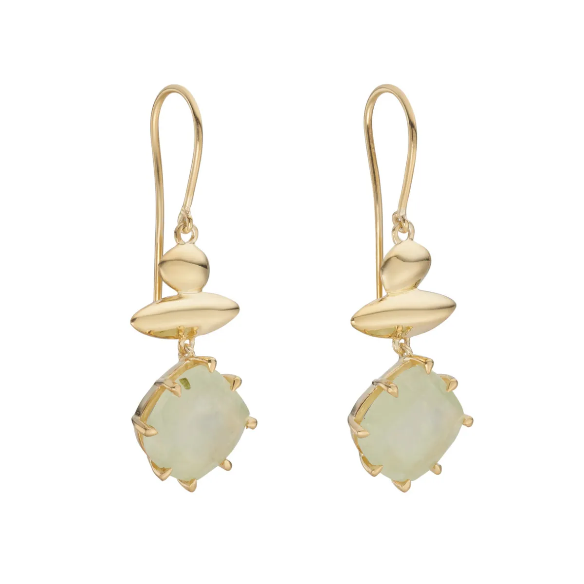 Tomfoolery Gold Pebble Prehnite Balance Drop Earrings New