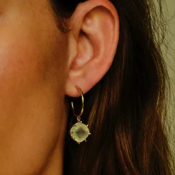 Tomfoolery Gold Pebble Prehnite Drop Hoops Hot