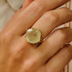 Tomfoolery Gold Pebble Prehnite Ring Clearance