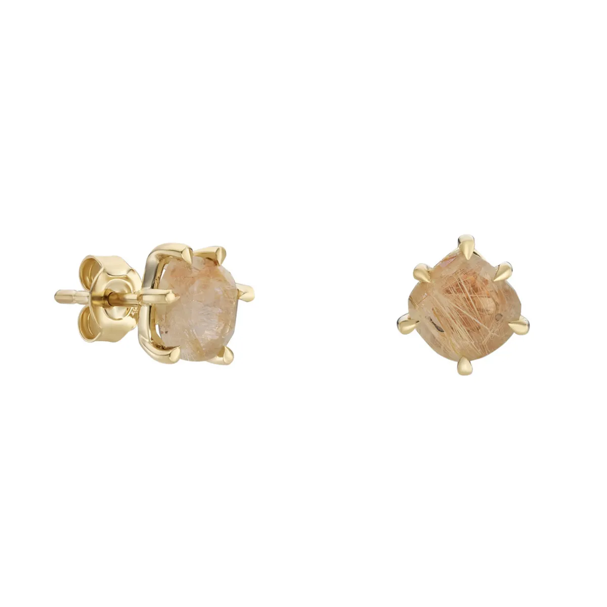 Tomfoolery Gold Pebble Round Rutilated Quartz Studs Clearance