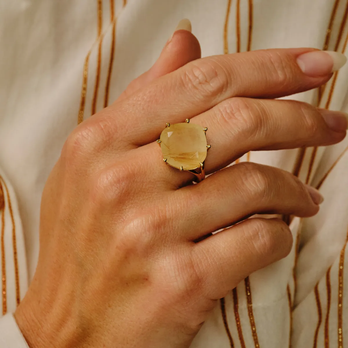 Tomfoolery Gold Pebble Rutilated Quartz Ring Sale