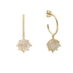 Tomfoolery Gold Pebble Rutilated Quartz Drop Hoops Outlet