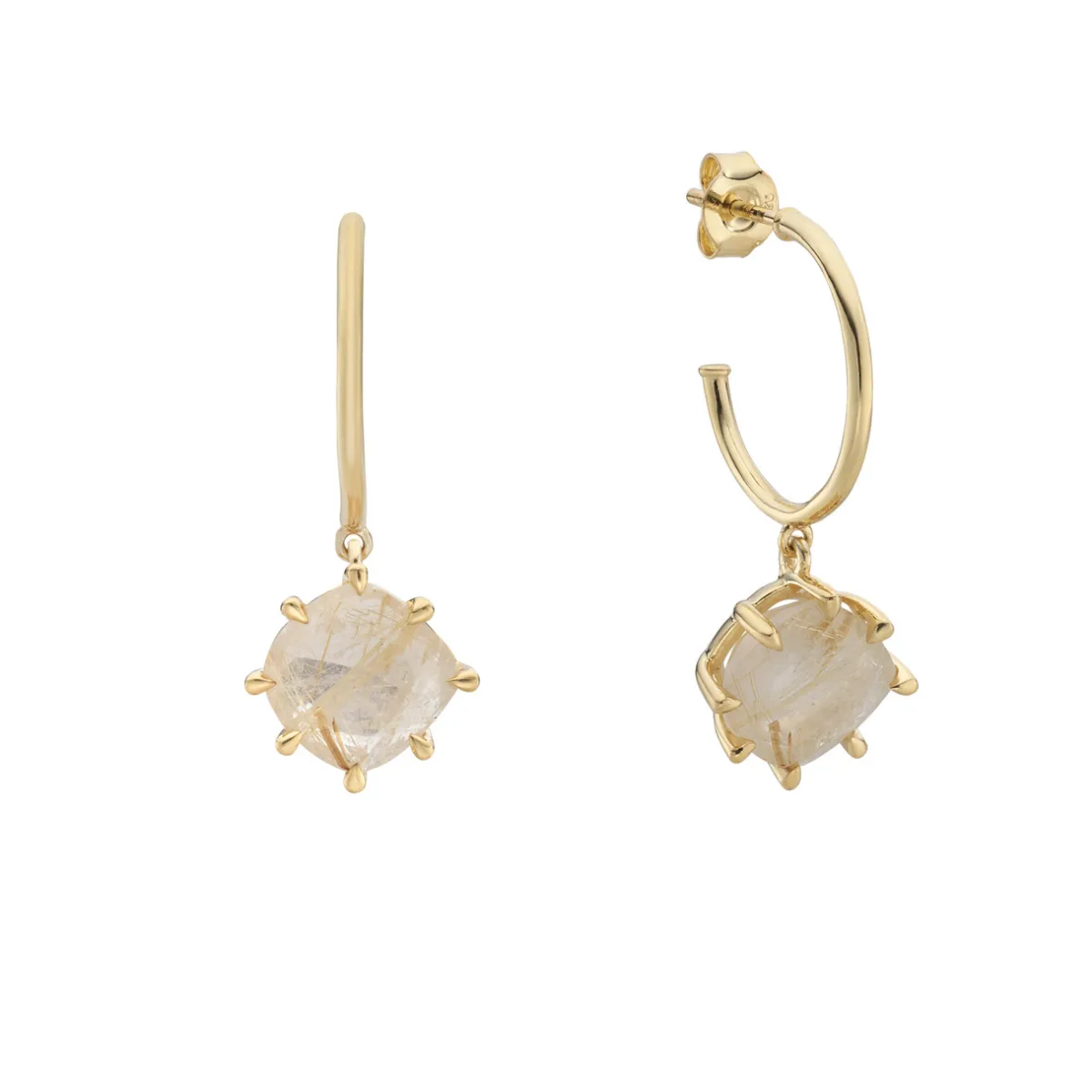 Tomfoolery Gold Pebble Rutilated Quartz Drop Hoops Outlet
