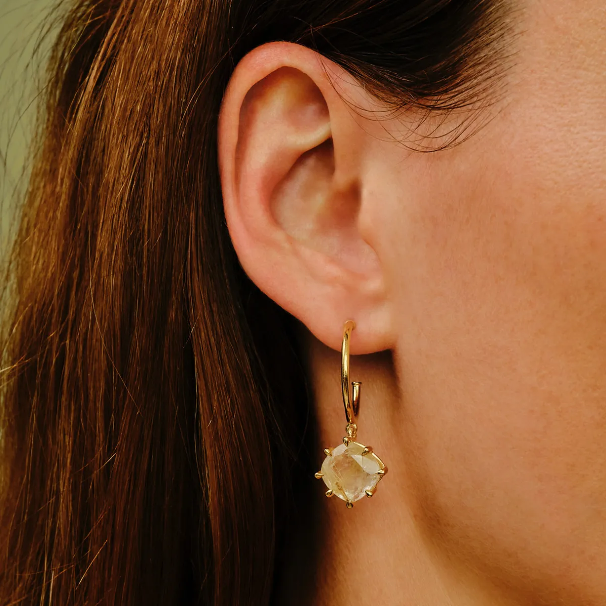 Tomfoolery Gold Pebble Rutilated Quartz Drop Hoops Outlet
