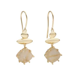 Tomfoolery Gold Pebble Rutilated Quartz Balance Drop Earrings Clearance