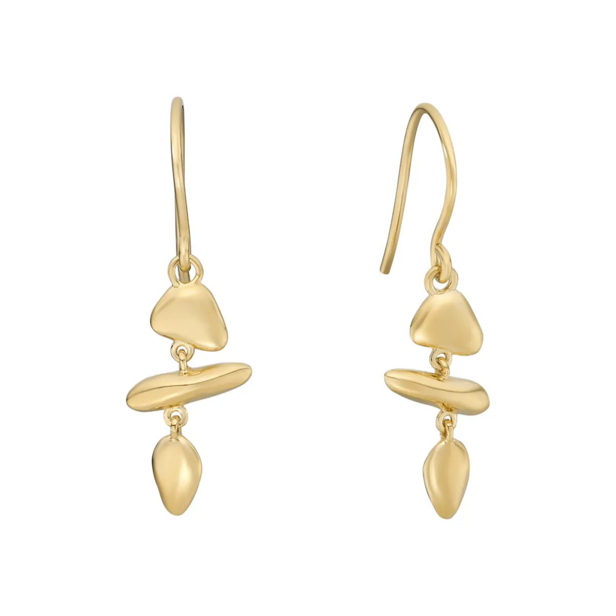 Tomfoolery Gold Pebble Trio Drop Earrings Hot
