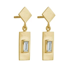 Tomfoolery Gold Plated Baguette Cut Gemstone Drop Earrings Fashion