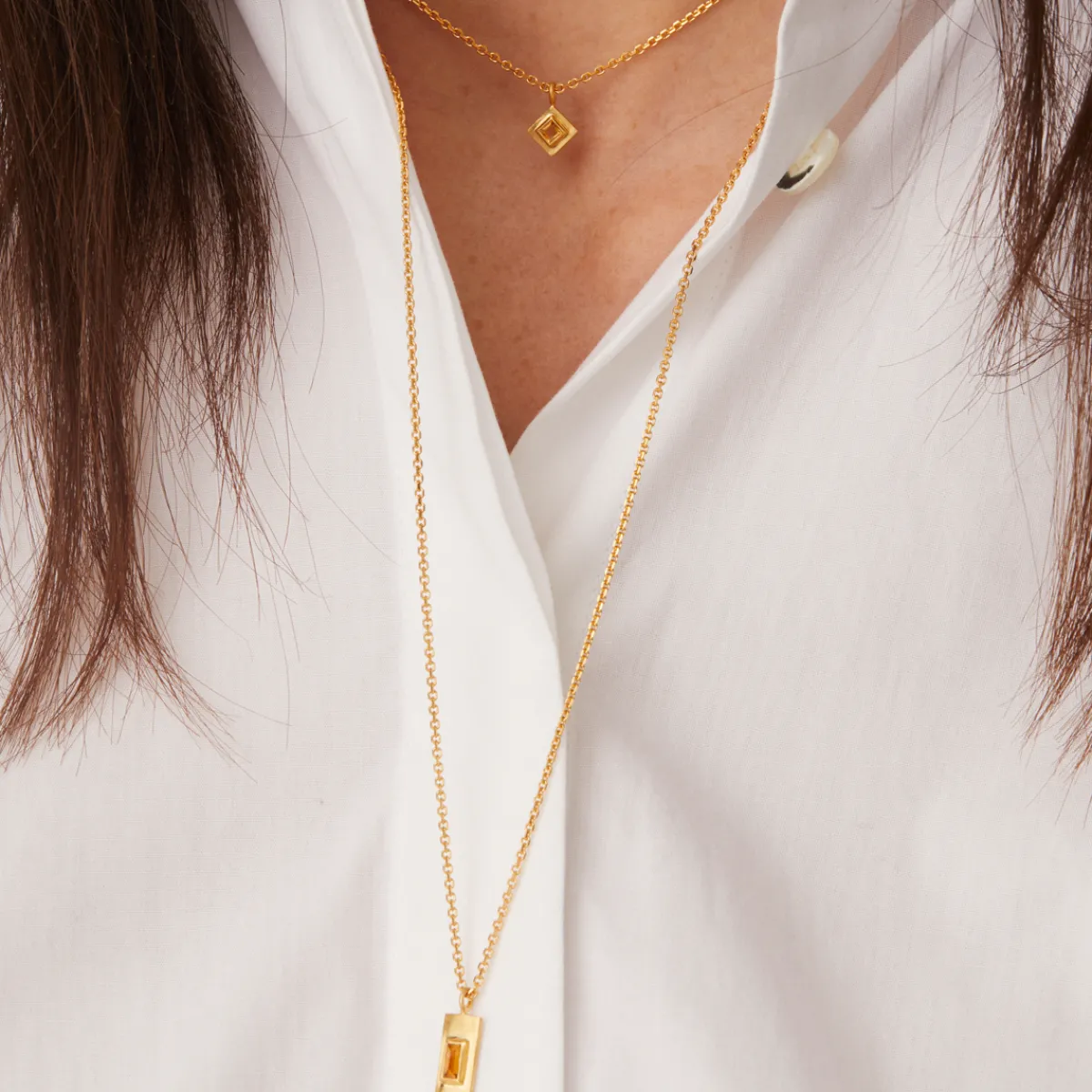 Tomfoolery Gold Plated Baguette Cut Gemstone Pendant Hot