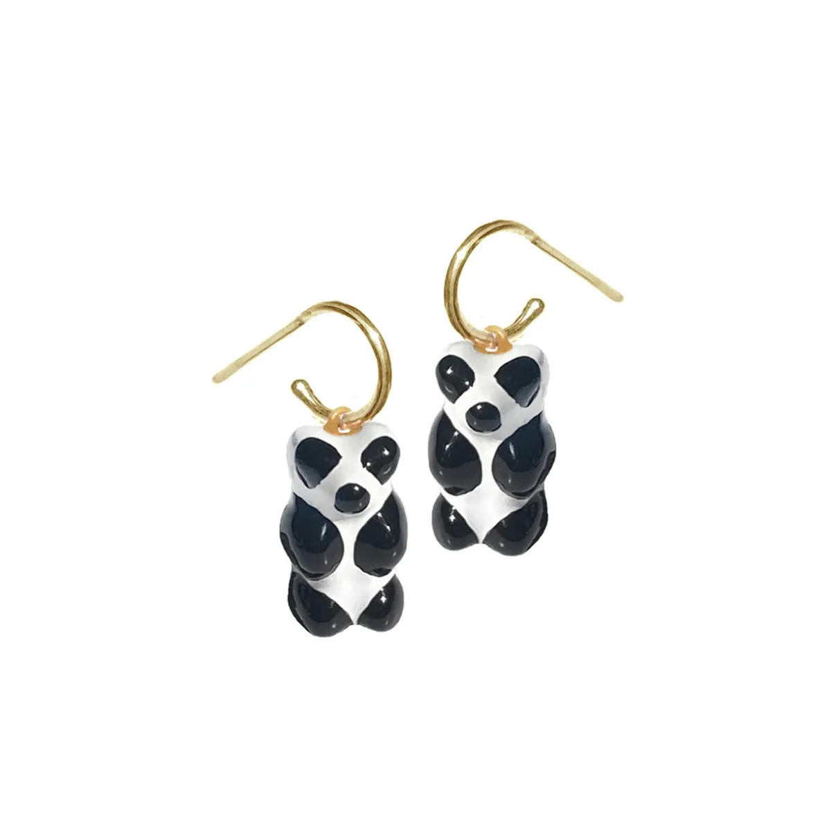 Tomfoolery Gold Plated Mini Panda Gummy Bear Hoop Earrings Clearance