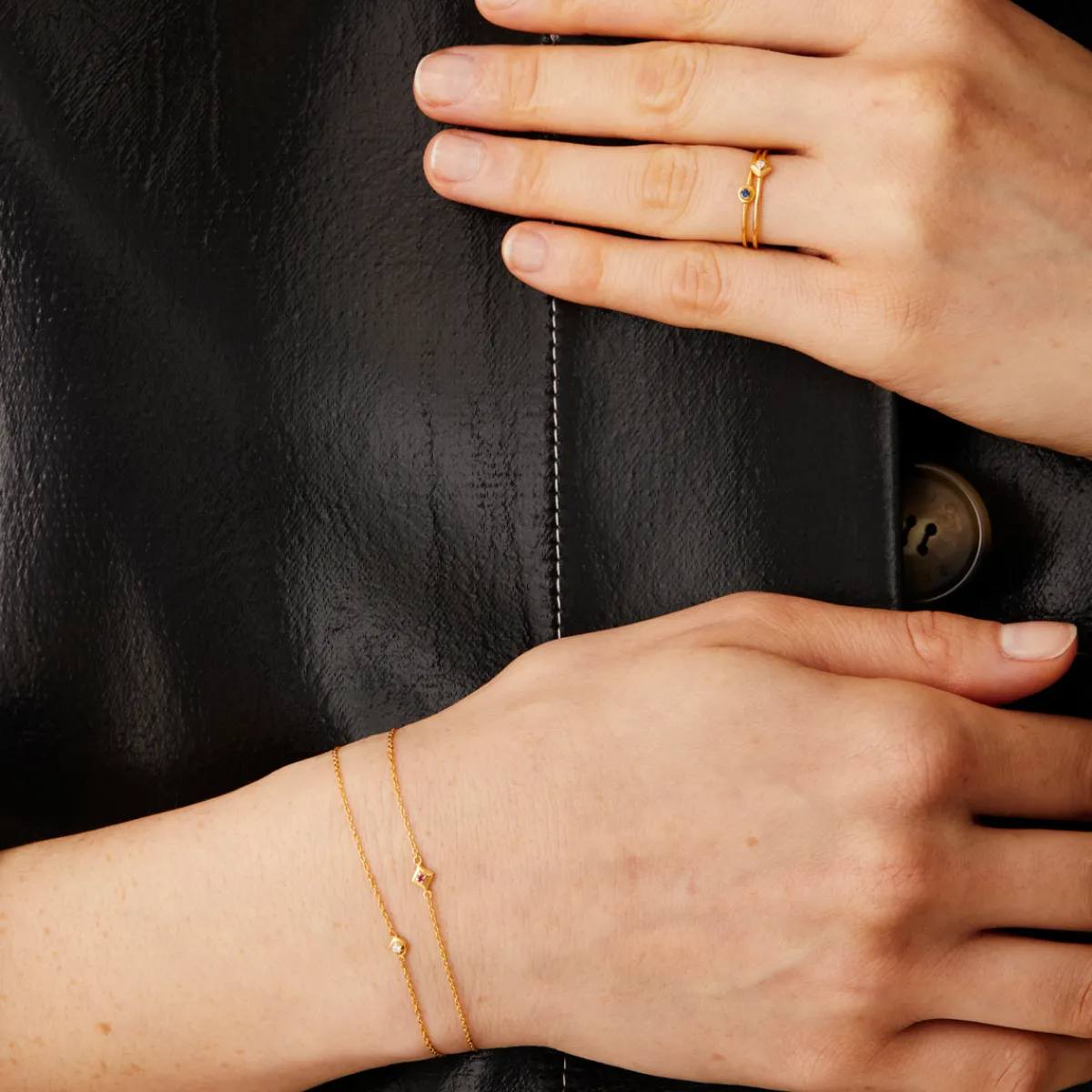 Tomfoolery Gold Plated Petite Square Stacking Gem Ring Clearance