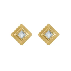 Tomfoolery Gold Plated Princess Cut Gemstone Studs Sale