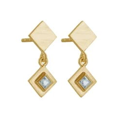 Tomfoolery Gold Plated Princess Cut Gemstone Drop Earrings Online