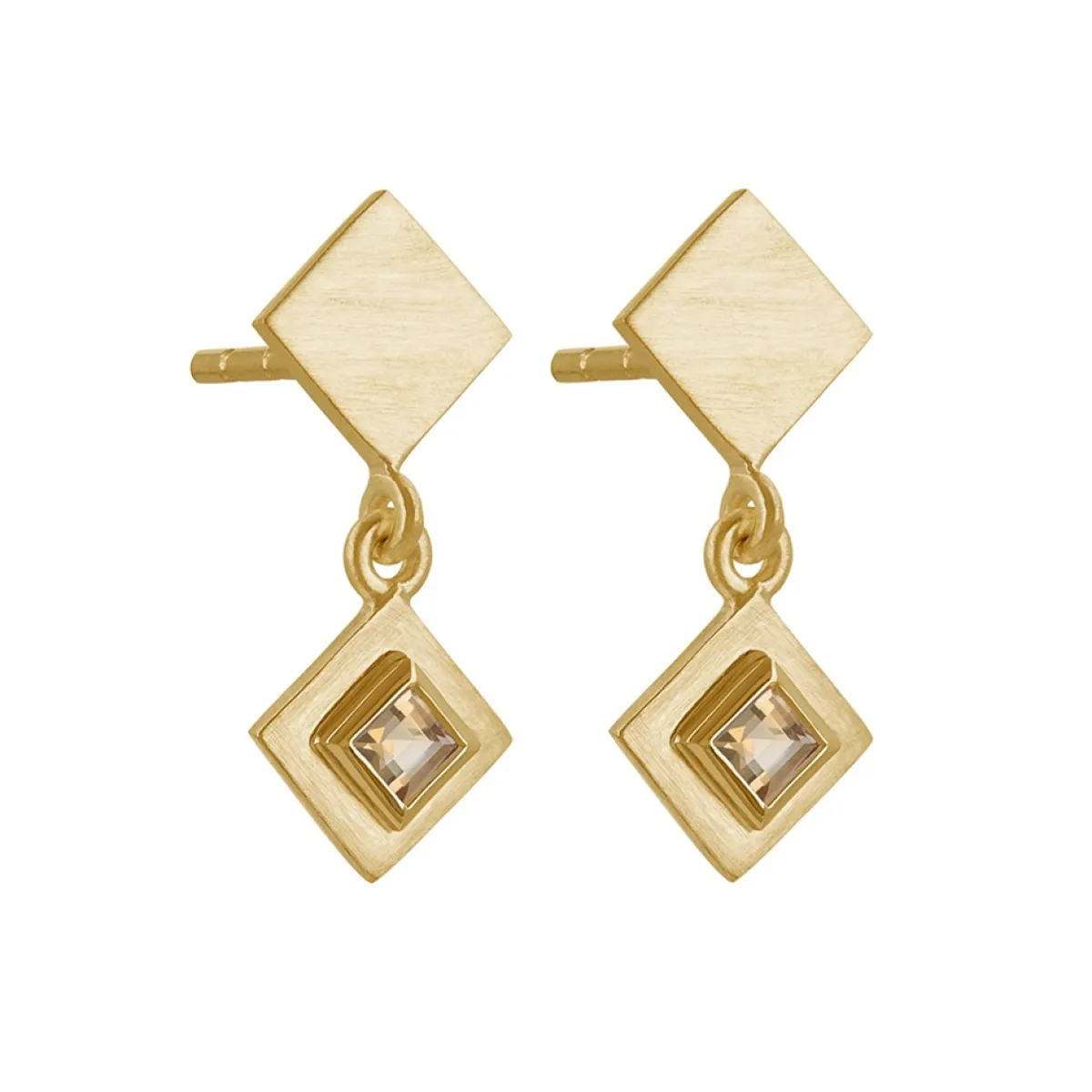 Tomfoolery Gold Plated Princess Cut Gemstone Drop Earrings Online
