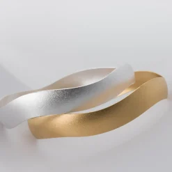 Tomfoolery Gold Plated Wide Wave Bangle Outlet