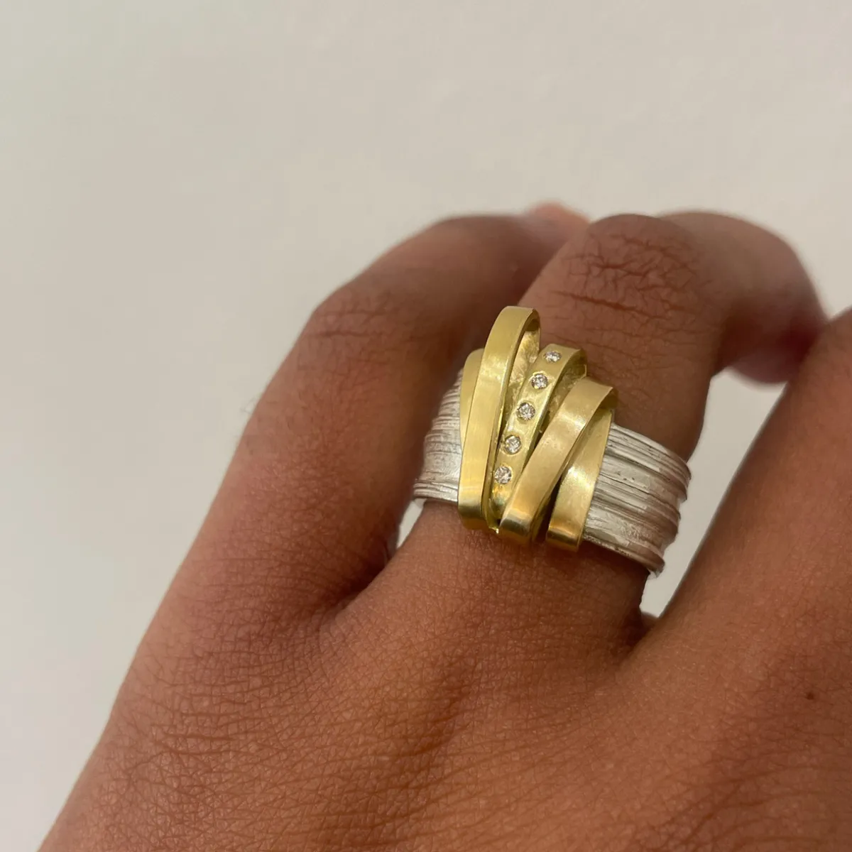 Tomfoolery Gold Ribbon Art Ring Discount