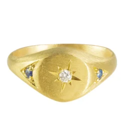 Tomfoolery Gold Signet Ring with Diamonds & Sapphires Discount