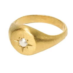 Tomfoolery Gold Signet Ring with Pearl Hot