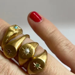 Tomfoolery Gold Signet Ring with Pearl Hot