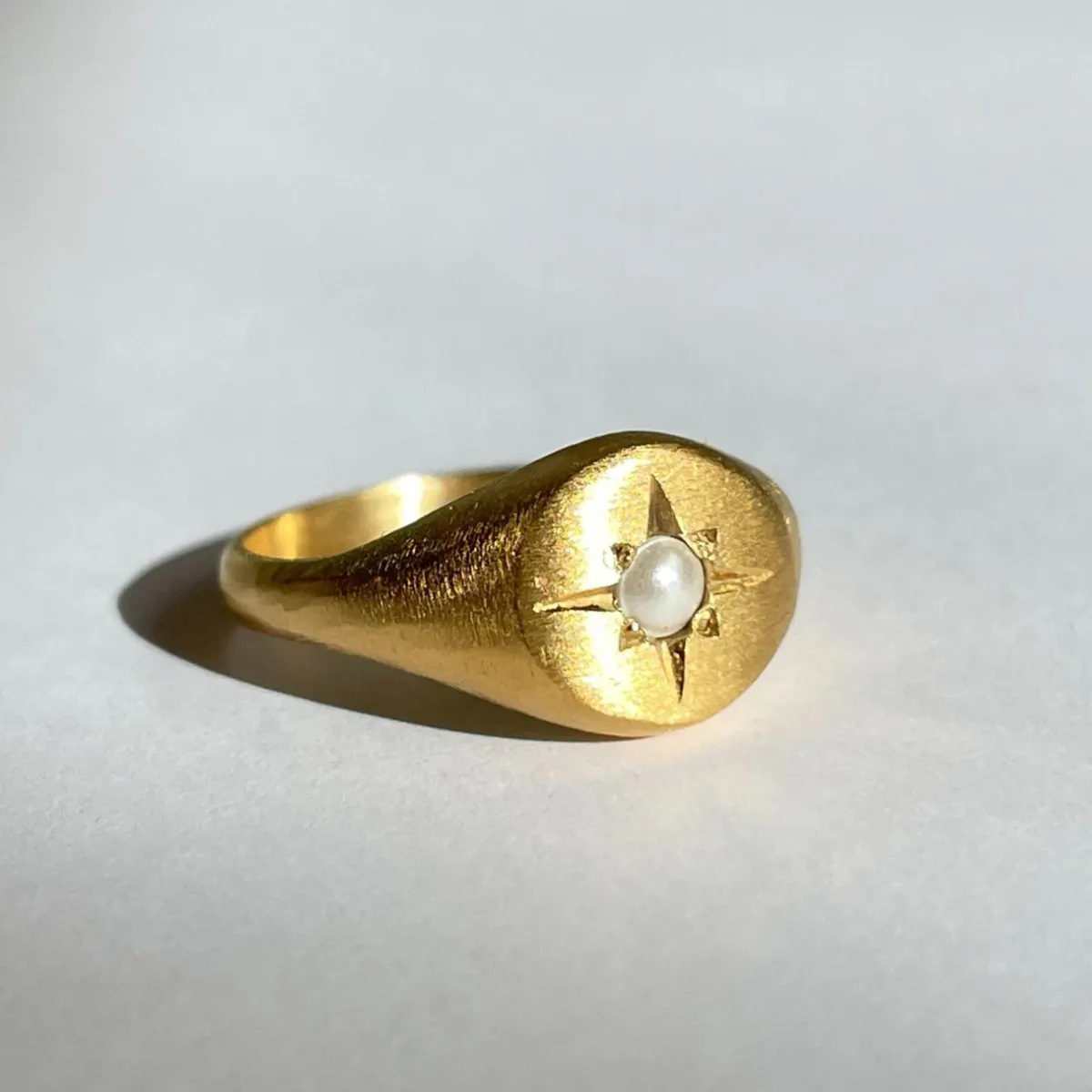 Tomfoolery Gold Signet Ring with Pearl Hot